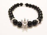 Black Beaded Rhinestone Crown Bracelet