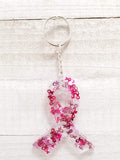 Cancer Ribbon Glitter Keychain