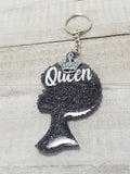 Black & Silver Queen Afro Girl Keychain