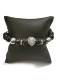 Black & Silver Lion Head Beaded Bracelet