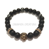 Black & Gold Lion Head Beaded Bracelet