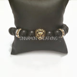 Black & Gold Lion Head Beaded Bracelet