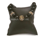 Black & Gold Lion Head Beaded Bracelet