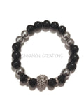Black & Silver Lion Head Beaded Bracelet