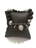 Black & Silver Lion Head Beaded Bracelet