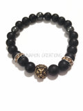 Black & Gold Lion Head Beaded Bracelet