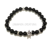 Black Beaded Rhinestone Crown Bracelet