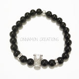 Black Beaded Rhinestone Crown Bracelet