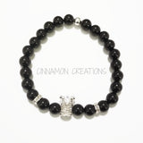 Black Beaded Rhinestone Crown Bracelet