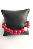 Red & White Frosted Onyx Stretch Bracelet