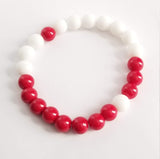 Red & White Frosted Onyx Stretch Bracelet