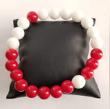 Red & White Frosted Onyx Stretch Bracelet