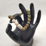 Green & Clay Colored Bracelet, Lava Bead Stretch Bracelet