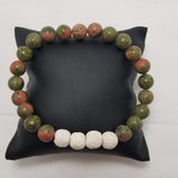 Green & Clay Colored Bracelet, Lava Bead Stretch Bracelet