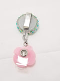 Pink & Green Flower Rhinestone Badge Reel