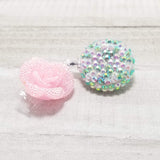 Pink & Green Flower Rhinestone Badge Reel