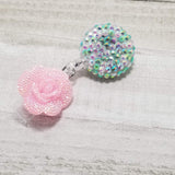 Pink & Green Flower Rhinestone Badge Reel