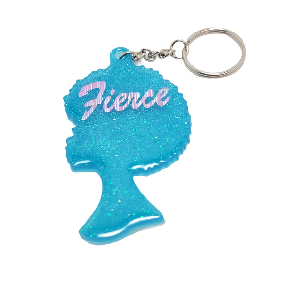 Turquoise Fierce Afro Girl Keychain