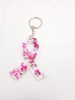 Cancer Ribbon Glitter Keychain