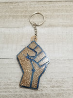 Gold & Blue Fist Keychain
