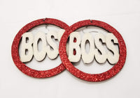 Red & White Boss Glitter Earrings