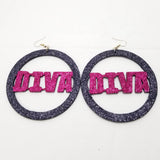 Black & hot pink round diva glitter earrings