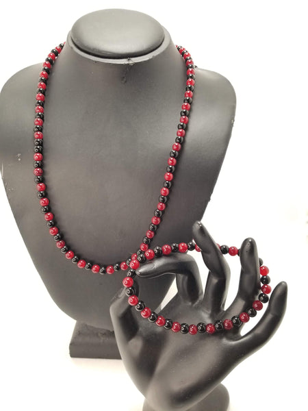 Garnet & Black Necklace & Bracelet Jewelry Set