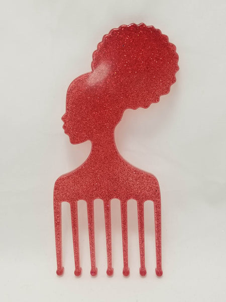Red Glitter Afro Pick