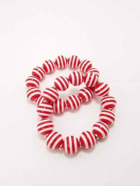 Red & White Stripe Earrings & Bracelet