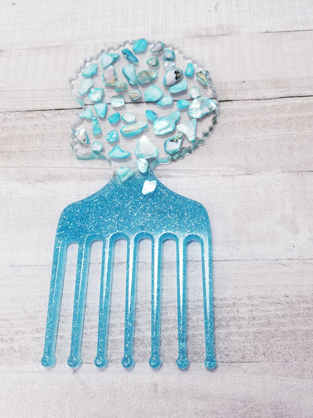 Turquoise Shell Decorative Afro Pick