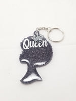 Black & Silver Queen Afro Girl Keychain