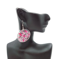 Breast Cancer Ribbon Glitter Earrings