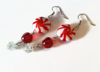 Peppermint Red & White Swirl Earrings