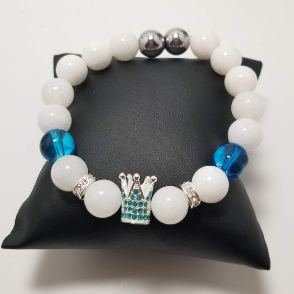 White & Turquoise Rhinestone Crown Bracelet