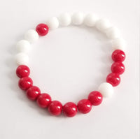 Red & White Frosted Onyx Stretch Bracelet