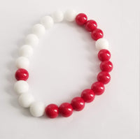 Red & White Frosted Onyx Stretch Bracelet