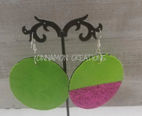 Green & Fuchsia Fabric and Glitter Earrings