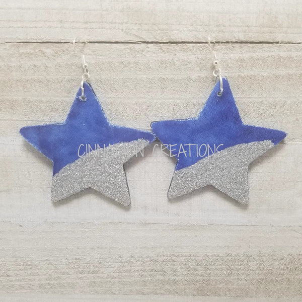 Blue & Silver Fabric and Glitter Earrings