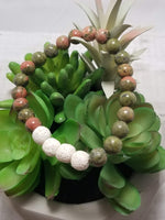 Green & Clay Colored Bracelet, Lava Bead Stretch Bracelet