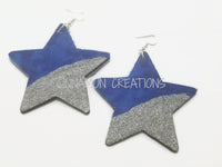 Blue & Silver Fabric and Glitter Earrings