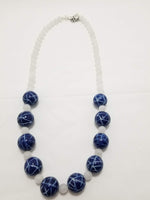 Blue & White Ceramic Bead Necklace, Glass Bead Necklace, Ceramic Bead  Necklace, Gift