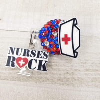 Nurses Rock Blue Red & White Badge Reel
