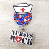 Nurses Rock Blue Red & White Badge Reel