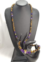 Purple & Gold Crown Tiger Eye 2 Piece Jewelry Set