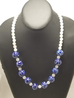 Blue & White Ceramic Bead Necklace, Glass Bead Necklace, Ceramic Bead  Necklace, Gift